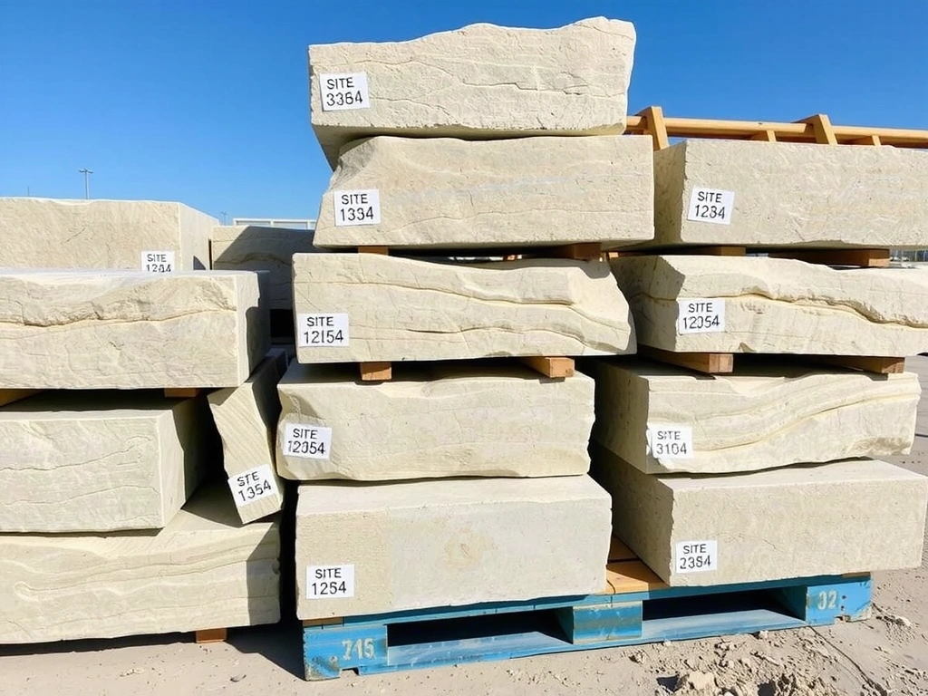 Custom limestone blocks on pallet.