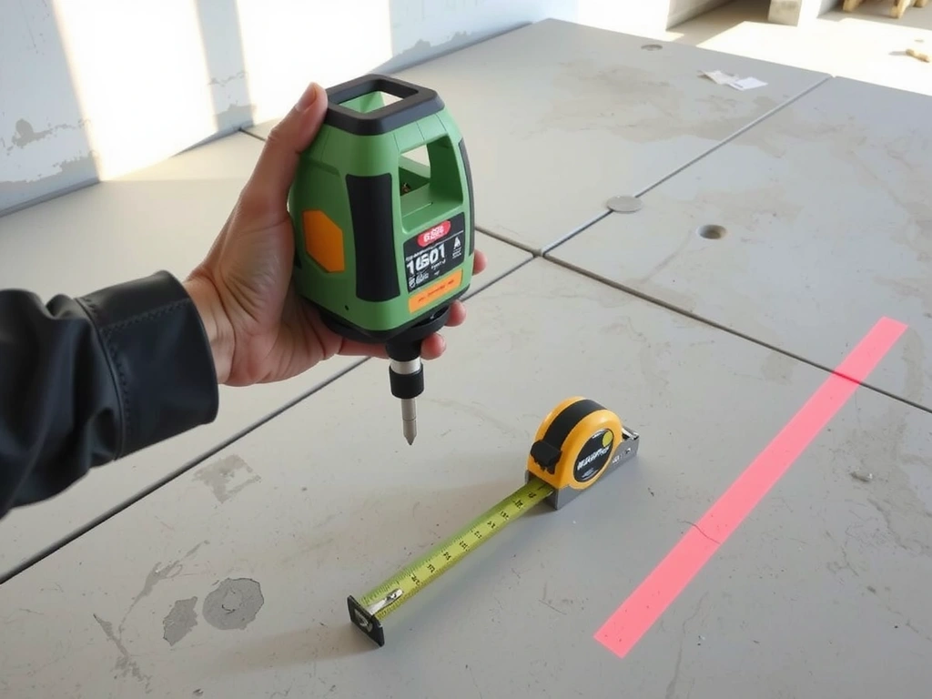 Laser level on a concrete slab.