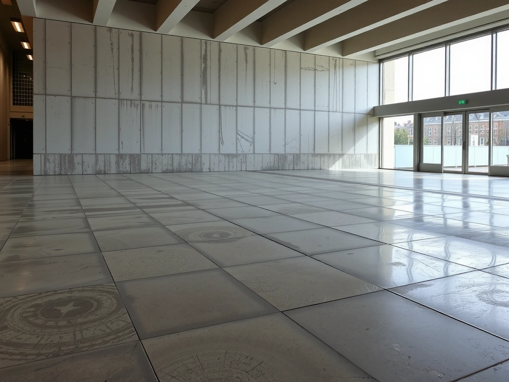 Polished concrete in a lobby interior.