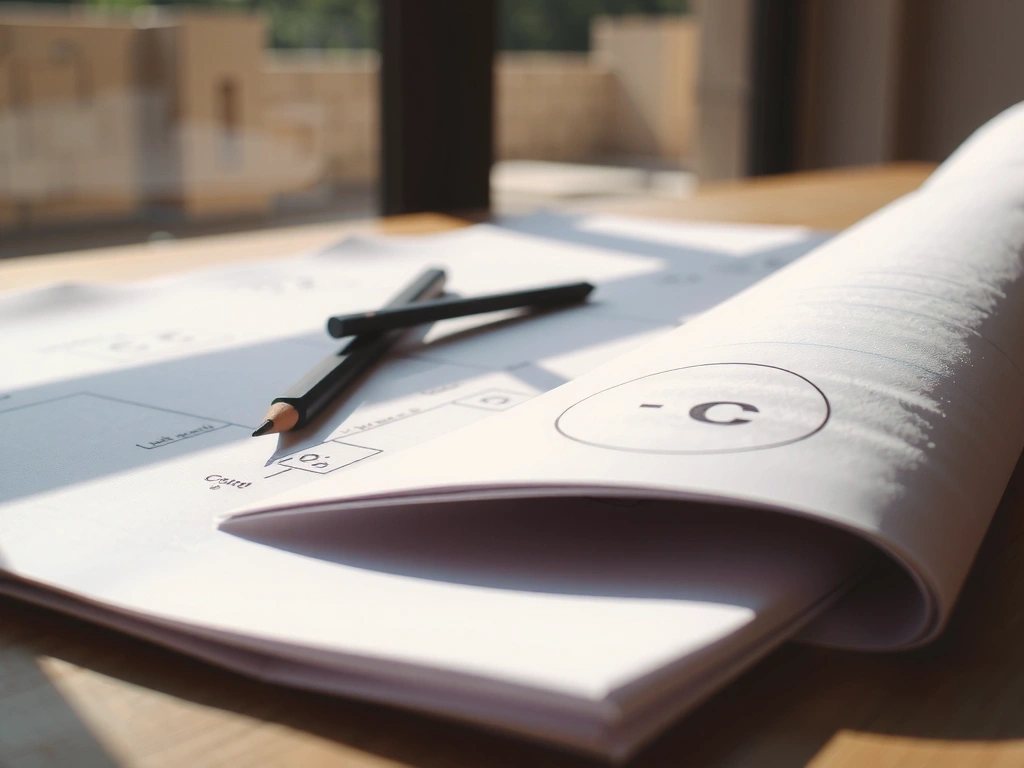 Blueprint detail with tools on a table