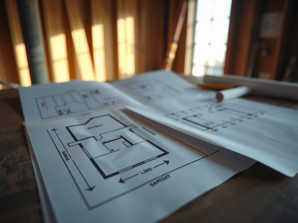 Architectural blueprint on a drafting table