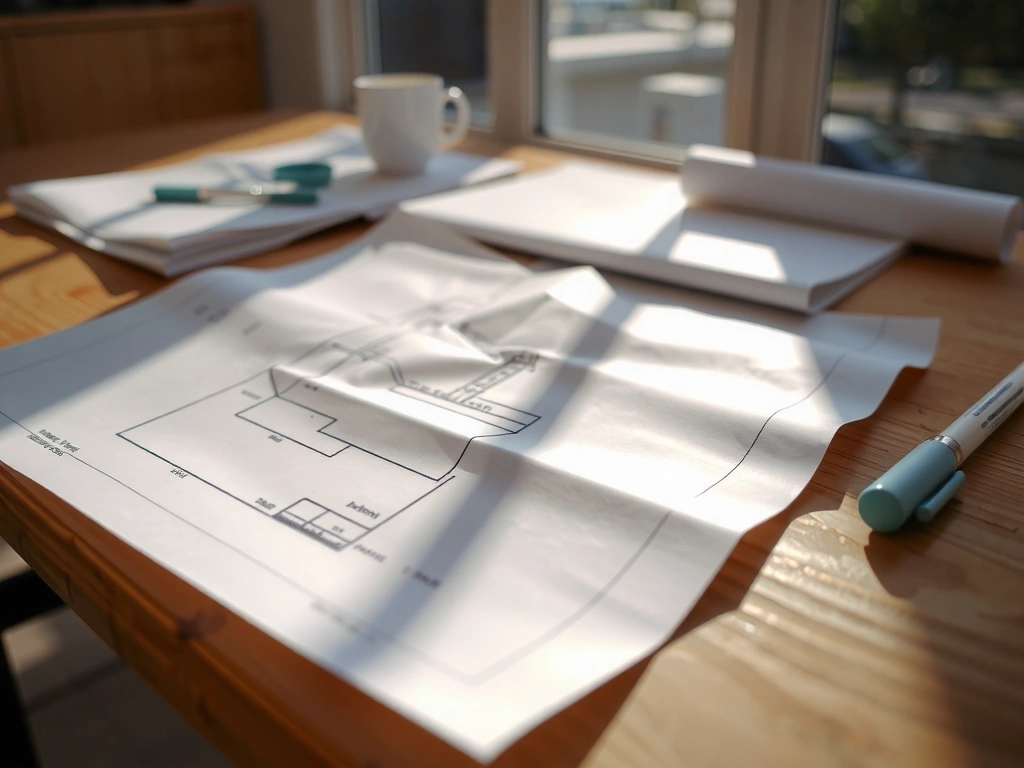 Architectural blueprint on table